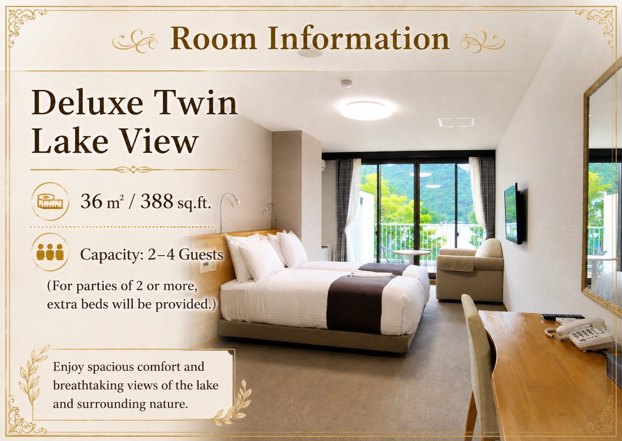 Deluxe Twin Lake View: 36 square meters, capacity 2 to 4 guests